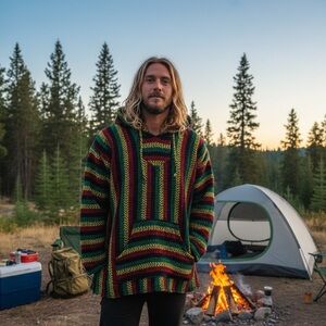 Rasta Baja Joe Hoodie Medium Unisex Hippie Boho Pullover Sweater